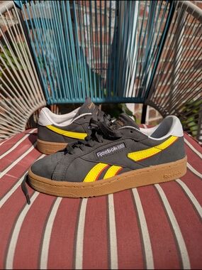 Reebok Club C Grounds UK Suede Sneakers in Charcoal/Electric Yellow/Gum